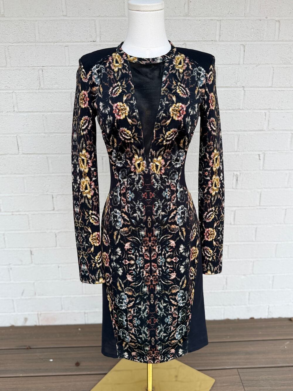 Artelier Nicole Miller Vintage Sz 2 Dark Floral Long Sleeve Sheath Dress
